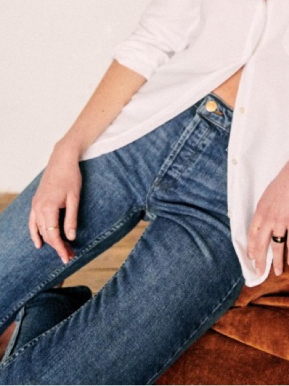 Sezane Le Brut Blue Denim Raw edge hem